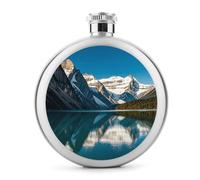 Panorama of The Lake Louise Mountains, fiaschetta rotonda da 141,7 g, in acciaio inox, a prova di perdite, portatile, bottiglia di vino o liquore, simpatica fiaschetta per whisky stampata, per uomini