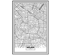 Panorama Quadro Incorniciato Mappa di Milano 35x50 cm - Stampato su Carta Rigida - Quadri Moderni Soggiorno - Include Cornice - Decorazione Parete