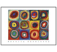 Panorama Quadro Incorniciato Wassily Kandinsky Studio del Colore di Quadrati e Cerchi 70x50 cm - Stampato su Carta Rigida - Quadri Moderni Soggiorno - Include Cornice - Decorazione