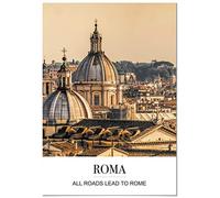 Panorama Quadro Moderno su Alluminio Stampe da Parete Città Roma con Messaggio 35 x 50 cm - Stampato su Composito in Dibond Bianco - Quadro da Parete - Decorazione