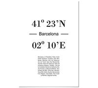 Panorama Quadro su Tela Canvas Stampe da Parete Coordinate Città Barcellona 50 x 70 cm - Telaio in Legno Incluso - Quadri Moderni Soggiorno