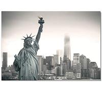 Panorama Quadro su Tela Canvas Stampe da Parete Statua della libertà New York 70 x 50 cm - Telaio in Legno Incluso - Decorazione Murale