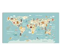 Panorama Tappeto Vinile Mappa del Mondo Animali 160x230 cm - Tappeto Gioco per Bambini - Tappeto Moderno Salotto - Tappeto Lavabile Ignifugo - Tappeto Grande - Tappeto PVC