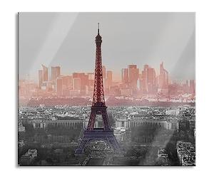 Panorama Torre Eiffel al tramonto B&W Details, pannello di copertura e paraspruzzi in vero vetro, per piani cottura, 60 x 52 cm
