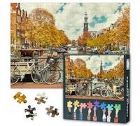 Panorama urbano - Puzzle da 1000 pezzi, per adulti - Amsterdam Grachten & sfondo per bicicletta, design sfidante (70 x 50 cm)
