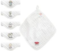 Paños algodón muselina 6unidades bordados cara boca mano pie caderas bañera