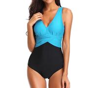 PANOZON Donna Un Pezzo Costumi da Bagno Design di Cuciture a Colori Quattro Stili opzionali (3X-Large, Azzurro-1)