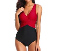 PANOZON Donna Un Pezzo Costumi da Bagno Design di Cuciture a Colori Quattro Stili opzionali (Medium, 1-Rosso-1)