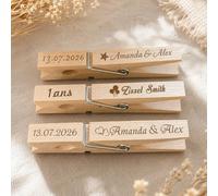 PANPANZZ 20 Pezzi di Mollette in Legno Personalizzate con Nome A Scelta, Mini Mollettes Incise per Esporre Foto, Appendere Immagini, Mollette Rustiche in Legno