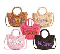 PANPANZZ Borsa A Tracolla Tessuta Su Misura Con Nome, Borsa A Tracolla Personalizzata In Paglia Per Le Vacanze Al Mare, Borse Estive A Cestino, Borse Da Viaggio Da Regalare Alle Donne