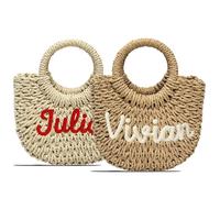 PANPANZZ Borsa Da Damigella D'onore Personalizzata Con Cannuccia E Nome, Borsa Da Spiaggia Alla Moda, Cesto Regalo Per L'addio Al Nubilato, Borse A Tracolla Intrecciate A Mano Su Misura