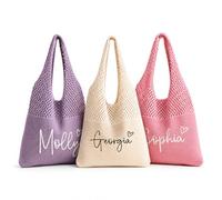 PANPANZZ Borsa Da Spiaggia All'uncinetto Personalizzata, Borsa A Tracolla Estiva In Rete Intrecciata A Mano Con Nome Ricamato Su Misura, Borse Capiente Da Viaggio E Per Lo Shopping