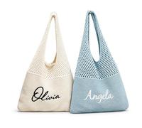 PANPANZZ Borsa Da Spiaggia Con Nome Personalizzato, Regali Personalizzati Per Le Damigelle D'onore Per L'addio Al Nubilato, Borsa All'uncinetto Fatta A Mano, Regalo Per Le Vacanze Estive Per Lei