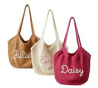 PANPANZZ Borsa Da Spiaggia Personalizzata Per Damigelle D'onore, Borsa Tote All'uncinetto Con Nome Personalizzato Per L'addio Al Nubilato, Borse Da Vacanza Estiva Fatta A Mano Per Donna