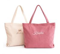 PANPANZZ Borsa Tote In Velluto A Coste Personalizzata Con Cerniera E Tasca, Borse Da Viaggio A Tracolla Con Ricamo Personalizzato, Borse Della Spesa Riutilizzabile, Borsa Casual Da Donna Capiente