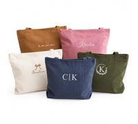 PANPANZZ Borsa Tote In Velluto A Coste Personalizzata Con Chiusura A Cerniera, Graziosa Borsa A Tracolla Con Iniziali Ricamate, Organizer Vintage Per Borse Da Donna