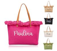 PANPANZZ Borsa Tote Personalizzata In Tela Per Damigelle D'onore - Borse Da Spiaggia Con Frange E Nome Ricamato Su Misura - Borsa Da Matrimonio In Stile Boho Di Grande Capienza(Pink)
