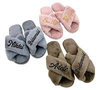 PANPANZZ Pantofole Morbide Personalizzate Con Nome, Regali Personalizzati Per La Richiesta Alle Damigelle D'onore, Pantofole Da Casa Con Fascia Incrociata In Peluche, Pantofoles Come Bomboniera