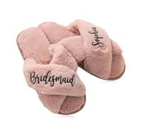 PANPANZZ Pantofole Morbide Personalizzate Per Donna, Pantofole Da Sposa Personalizzate In Pelliccia Sintetica, Regali Per Damigelle D'onore, Pantofoles Da Casa Con Fascia Incrociata E Punta Aperta