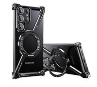 PANPHEN Custodia minimalista compatibile con Samsung Galaxy S24 Ultra, rotazione a 360° con cavalletto in alluminio e metallo, design senza cornice, guscio protettivo per gli urti, nero