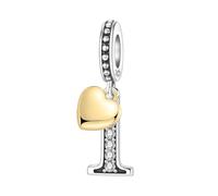 PANPOKI Ciondoli Numerici Argento 925 con Cuore Placcato Oro 18K e Zirconi - Numeri 10 13 15 16 18 20 21 25 30 40 50 60 | Perle Compatibili per Bracciali e Collane