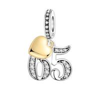 PANPOKI Ciondoli Numerici Argento 925 con Cuore Placcato Oro 18K e Zirconi - Numeri 10 13 15 16 18 20 21 25 30 40 50 60 | Perle Compatibili per Bracciali e Collane