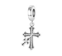 PANPOKI Ciondolo a forma di croce in argento Sterling 925 con zirconia | Croce e Bibbia con zirconi scintillanti, ipoallergenico, adatto per collane, sacchetto di velluto e panno per lucidare