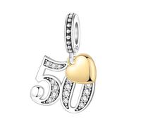 PANPOKI Ciondolo per bracciale e collana, in argento sterling 925 con zircone e cuore placcato oro 18 carati, regalo per anniversario, compleanno, età (10, 13, 15, 16, 18, 20, 21, 25, 30, 40, 50, 60