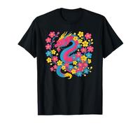 Pansexual Japanese Dragon Pan Pride Flag Colors Floral Maglietta