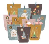 PANSIBY Calendario dell'Avvento da riempire, 24 sacchetti di carta per il fai da te, sacchetti di carta dell'Avvento, set fai da te con numeri adesivi