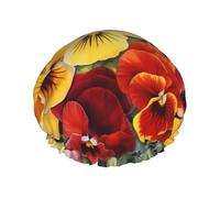 Pansy Perfection - Cuffia da doccia impermeabile a doppio strato, da donna, riutilizzabile, con fascia elastica, mantiene i capelli asciutti per la doccia e la cura della pelle