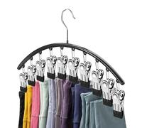 Pant Hangers for Closet, Clothes Hangers with Rubber Coated Clips, Stainless Steel Space-Saving Skirt Display, Non-Slip Grip, Adjustable Clip Design (Black, 5-Pack) Door, and Drying Racks