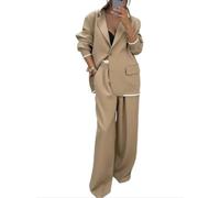 Pant Suits for Women Two Piece Blazer Wide Leg Pants Business Work Outfit | Single Button Closure Notch Lapel Front Pleat Trousers Side Pockets Relaxed Shape Coordinated Styling For Office Days At Work