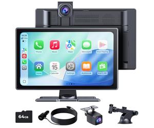 Pantalla CarPlay Para Coche 9" IPS HD Táctil Inalámbrica,compatible con Apple CarPlay y Android Auto,SuperLink/AirPlay, Dashcam 4K, Cámara Trasera 1080P,Audio Bluetooth,GPS,Siri