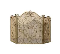 Pantalla Chimenea 3 Paneles Hierro Forjado, Protector Chispas Vintage | Paravento Autoportante a Tre Pannelli con Cerniere, Ripiegabile Piatto per una Conservazione Semplice(Old Gold,121cm/48in)