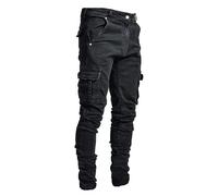 Pantalon Cargo Uomo Slim Vita Elastica Solido Jeans Elasticizzati Classico - Multi Tasche Pantalone Da Trekking Da Lavoro Comodo E Leggero, Nero , 4XL