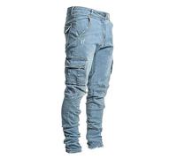 Pantalon Cargo Uomo Slim Vita Elastica Solido Jeans Elasticizzati Classico - Multi Tasche Pantalone Da Trekking Da Lavoro Comodo E Leggero, Blu 1, XXL