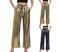 Pantalón de mujer de piel de charol con cinturón, pantalóns ancho para mujer fluido de cintura alta, pantalón de piel sintética brillante elegante de fiesta y pantalóns sastre chic paraComodidad