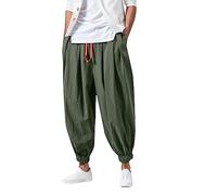 Pantalon sarouel elasticizzato da uomo, pantaloni larghi casual giapponesi, in cotone e lino, estivi, baggy, harem, pantaloni sportivi da jogging, hip hop, streetwear, da spiaggia, con cintura