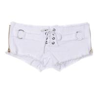 Pantaloncini 2 in 1 da donna 3/4 alla moda per il tempo libero in cotone per donna, vita ultranbassa, pantaloncini snellenti e sexy in tinta unita con spacchi laterali per mountain bike, bianco, S