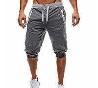 Pantaloncini a 3/4 da uomo, da palestra, da corsa, con coulisse, leggeri, estivi, corti sotto il ginocchio, pantaloni da allenamento con elastico in vita, pantaloni a 3/4, comodi pantaloni della tuta