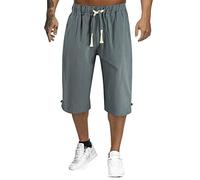 Pantaloncini a 3/4 da uomo in lino a tre quarti da uomo con elastico in vita pantaloni corti estivi con coulisse da spiaggia pantaloni da jogging casual in cotone pantaloncini da yoga fitness joggers
