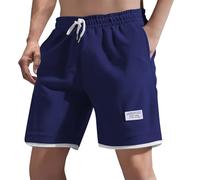 Pantaloncini a nido d'ape da uomo, pantaloncini da salotto in tinta unita, vestibilità comoda, pantaloni sportivi leggeri e sottili traspiranti, mezzi pantaloni con coulisse in vita elastica con