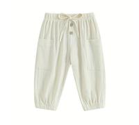 Pantaloncini Bambino,Children's Summer Solid Color Cotton Linen Unisex Pants with Ankle Cuffs Breathable Solid Leggings Pantaloni Neri 13 Anni (White, 18-24 Months)