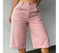 Pantaloncini Bermuda da donna in tessuto, con striscia laterale e dettagli utility, gamba dritta senza elasticità, colore unito, cargo da spiaggia e vacanza, rosa estivo L,M,S,XL,XS,XXLColore unicoTes