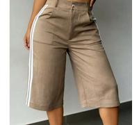 Pantaloncini bermuda intrecciati da donna, con strisce laterali e dettagli utility, shorts a gamba dritta senza stretch per l'estate L,M,S,XL,XS,XXLA strisceTessuto intrecciato