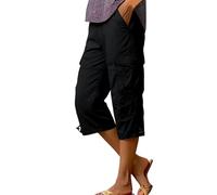 Pantaloncini cargo da donna Cargo Capri per le donne UK Pantaloncini lunghi a gamba dritta con tasche Pantaloni in cotone tinta unita Respirare Regular Vestibilità classica Pantaloni casual leggeri