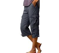 Pantaloncini cargo da donna Cargo Capri per le donne UK Pantaloncini lunghi a gamba dritta con tasche Pantaloni in cotone tinta unita Respirare Regular Vestibilità classica Pantaloni casual leggeri