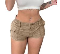 Pantaloncini cargo da donna Trendy 2025 Summer Stretch Jorts High Wasited Cut Off Y2k Mini Hot Shorts con tasche Confortevole Leggero Traspirante Denim Jeans per le donne, cachi, S
