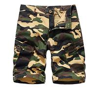 Pantaloncini cargo da trekking da uomo con tasca multi-zip alla moda mimetica attività all'aperto pantaloncini leggeri in vita elasticizzata pantaloni larghi in cotone medio tasche utili versione